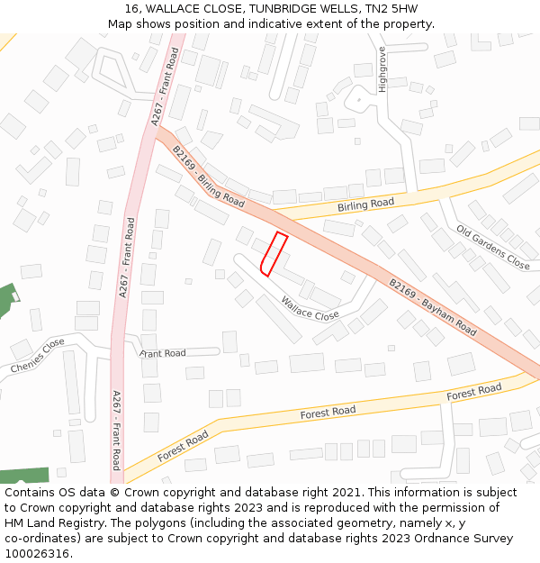 16, WALLACE CLOSE, TUNBRIDGE WELLS, TN2 5HW: Location map and indicative extent of plot