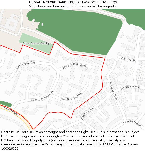 16, WALLINGFORD GARDENS, HIGH WYCOMBE, HP11 1QS: Location map and indicative extent of plot