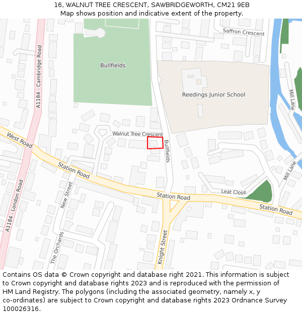 16, WALNUT TREE CRESCENT, SAWBRIDGEWORTH, CM21 9EB: Location map and indicative extent of plot