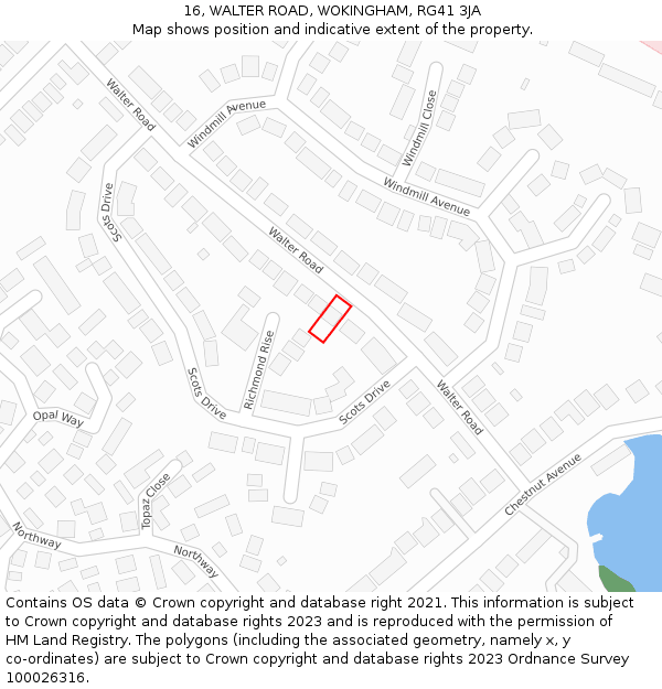 16, WALTER ROAD, WOKINGHAM, RG41 3JA: Location map and indicative extent of plot