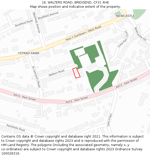 16, WALTERS ROAD, BRIDGEND, CF31 4HE: Location map and indicative extent of plot