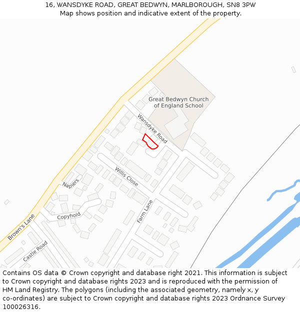 16, WANSDYKE ROAD, GREAT BEDWYN, MARLBOROUGH, SN8 3PW: Location map and indicative extent of plot