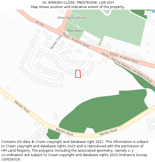 16, WARDEN CLOSE, PRESTEIGNE, LD8 2DH: Location map and indicative extent of plot