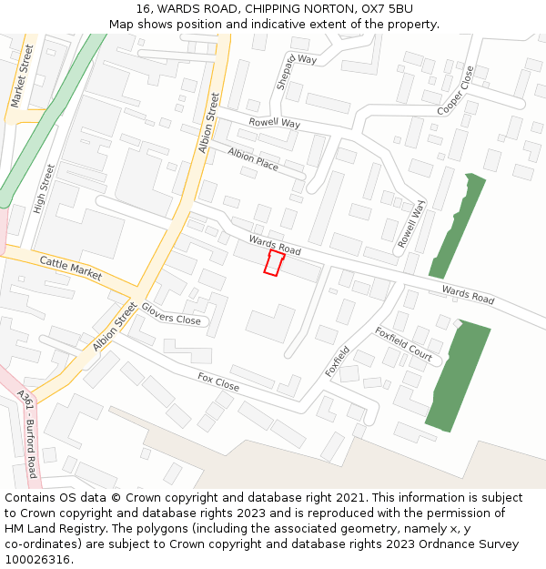 16, WARDS ROAD, CHIPPING NORTON, OX7 5BU: Location map and indicative extent of plot