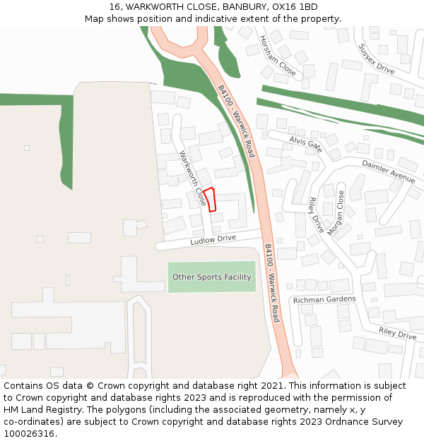 16, WARKWORTH CLOSE, BANBURY, OX16 1BD: Location map and indicative extent of plot