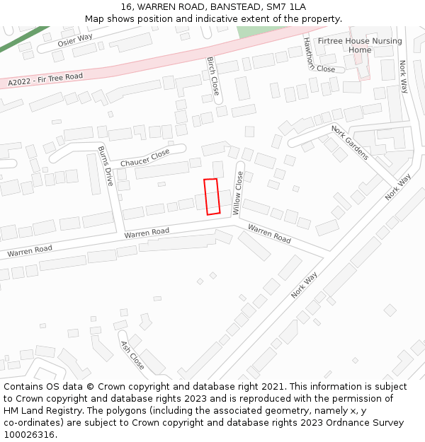 16, WARREN ROAD, BANSTEAD, SM7 1LA: Location map and indicative extent of plot