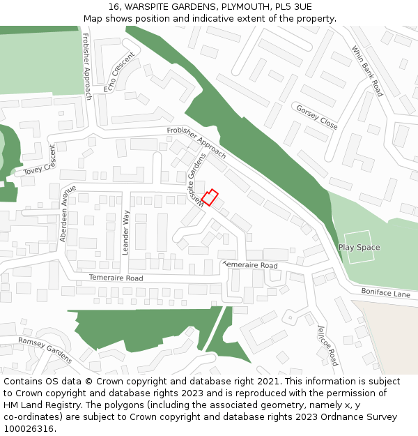 16, WARSPITE GARDENS, PLYMOUTH, PL5 3UE: Location map and indicative extent of plot