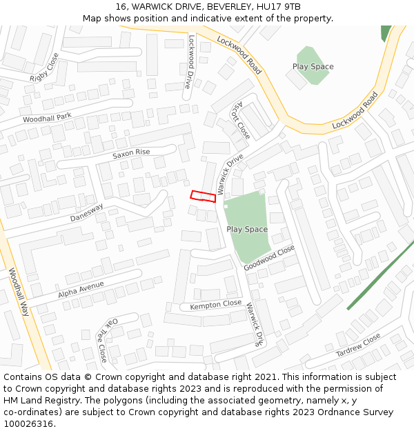 16, WARWICK DRIVE, BEVERLEY, HU17 9TB: Location map and indicative extent of plot