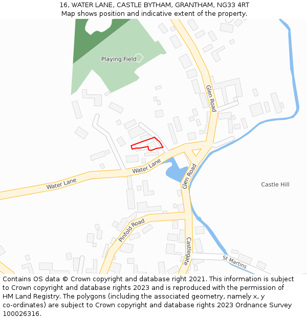 16, WATER LANE, CASTLE BYTHAM, GRANTHAM, NG33 4RT: Location map and indicative extent of plot