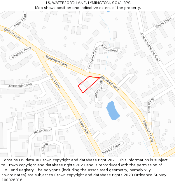 16, WATERFORD LANE, LYMINGTON, SO41 3PS: Location map and indicative extent of plot