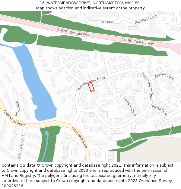 16, WATERMEADOW DRIVE, NORTHAMPTON, NN3 8PL: Location map and indicative extent of plot