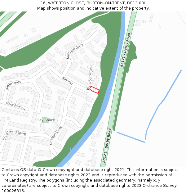 16, WATERTON CLOSE, BURTON-ON-TRENT, DE13 0RL: Location map and indicative extent of plot