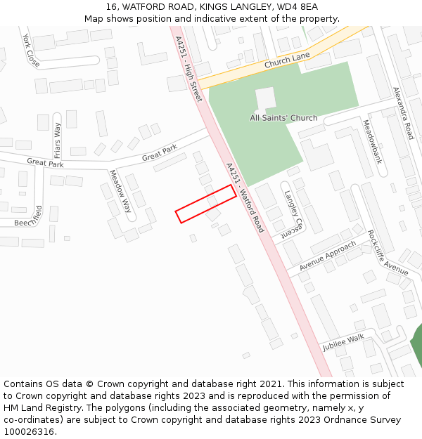 16, WATFORD ROAD, KINGS LANGLEY, WD4 8EA: Location map and indicative extent of plot