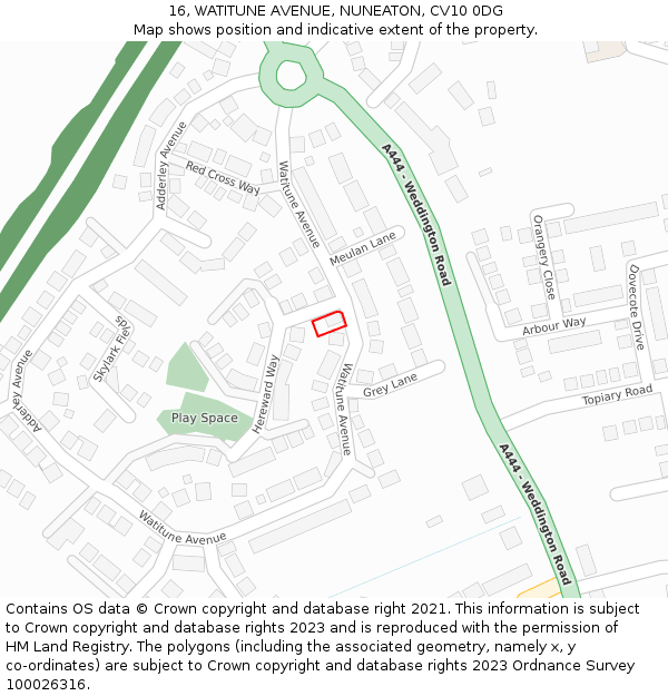 16, WATITUNE AVENUE, NUNEATON, CV10 0DG: Location map and indicative extent of plot