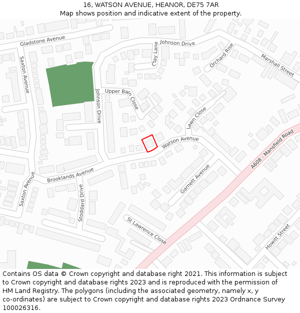 16, WATSON AVENUE, HEANOR, DE75 7AR: Location map and indicative extent of plot