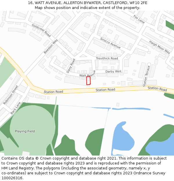 16, WATT AVENUE, ALLERTON BYWATER, CASTLEFORD, WF10 2FE: Location map and indicative extent of plot