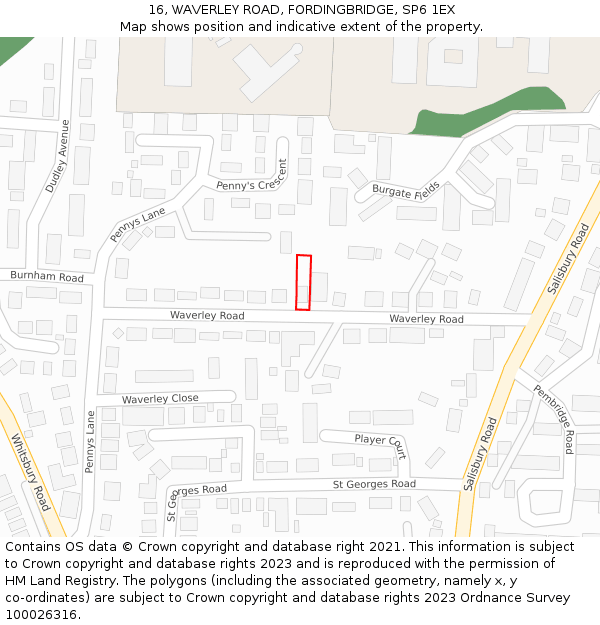 16, WAVERLEY ROAD, FORDINGBRIDGE, SP6 1EX: Location map and indicative extent of plot