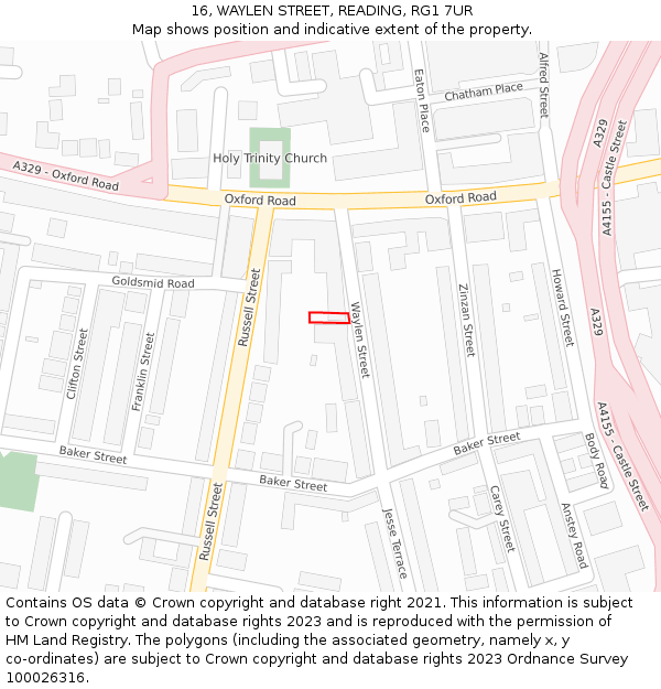 16, WAYLEN STREET, READING, RG1 7UR: Location map and indicative extent of plot