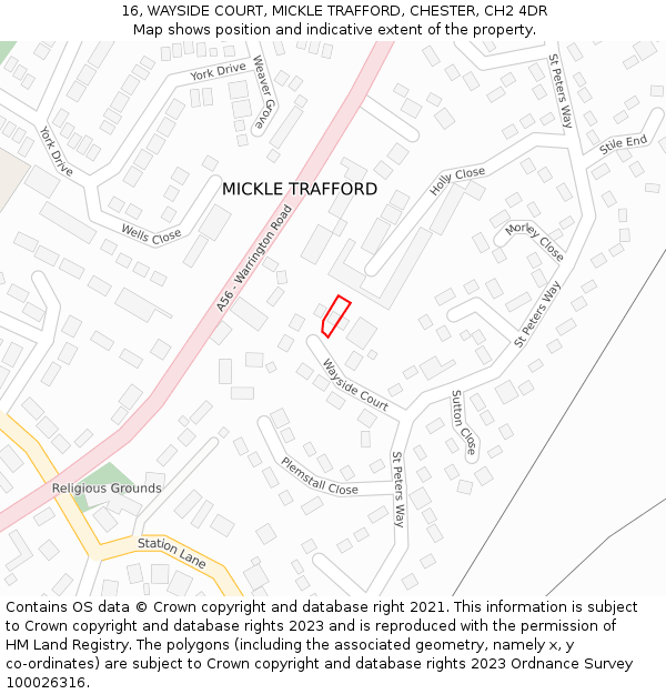 16, WAYSIDE COURT, MICKLE TRAFFORD, CHESTER, CH2 4DR: Location map and indicative extent of plot