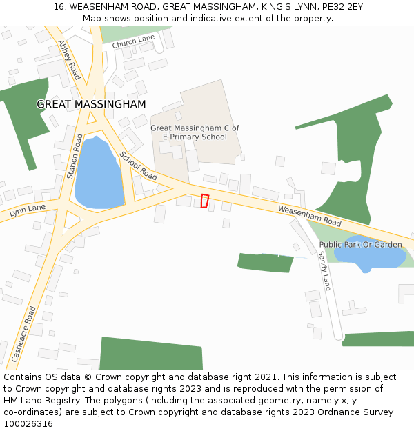 16, WEASENHAM ROAD, GREAT MASSINGHAM, KING'S LYNN, PE32 2EY: Location map and indicative extent of plot
