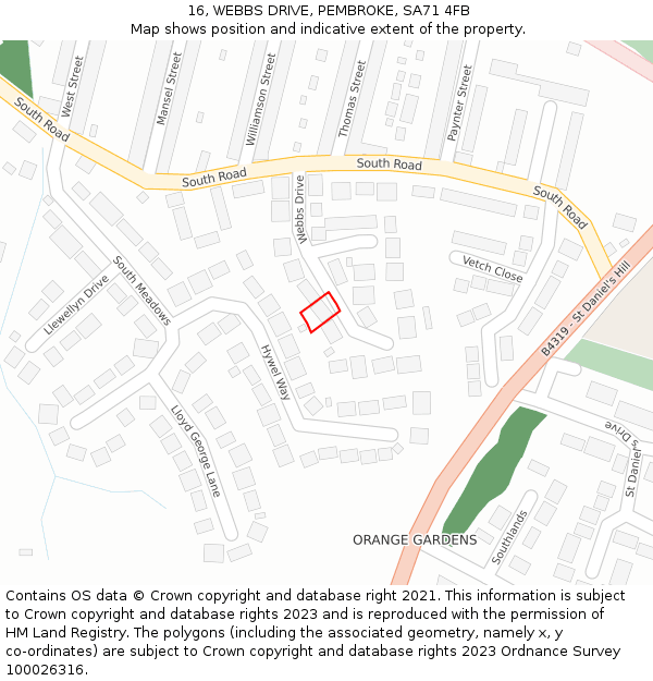 16, WEBBS DRIVE, PEMBROKE, SA71 4FB: Location map and indicative extent of plot