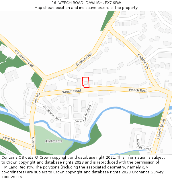 16, WEECH ROAD, DAWLISH, EX7 9BW: Location map and indicative extent of plot