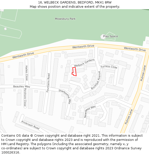 16, WELBECK GARDENS, BEDFORD, MK41 8RW: Location map and indicative extent of plot