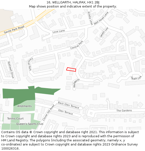 16, WELLGARTH, HALIFAX, HX1 2BJ: Location map and indicative extent of plot
