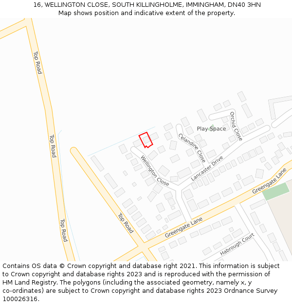 16, WELLINGTON CLOSE, SOUTH KILLINGHOLME, IMMINGHAM, DN40 3HN: Location map and indicative extent of plot