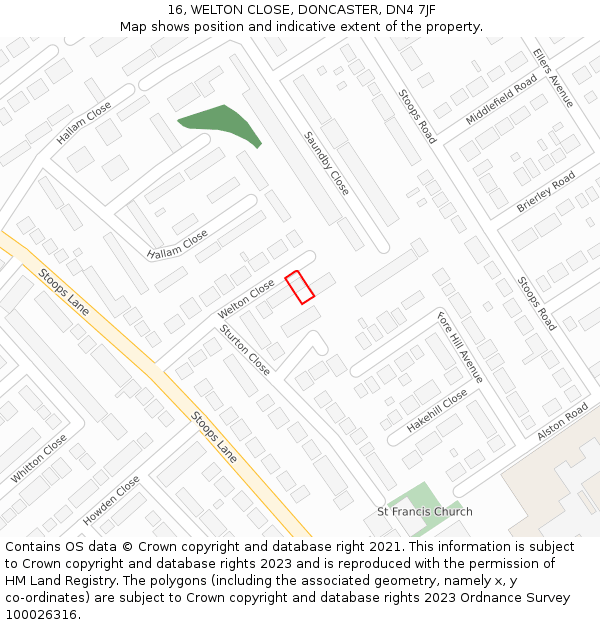 16, WELTON CLOSE, DONCASTER, DN4 7JF: Location map and indicative extent of plot