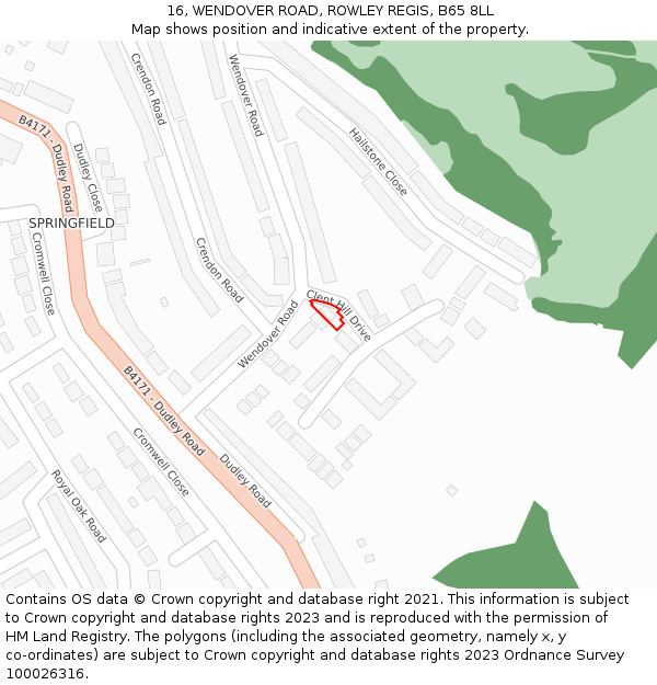 16, WENDOVER ROAD, ROWLEY REGIS, B65 8LL: Location map and indicative extent of plot