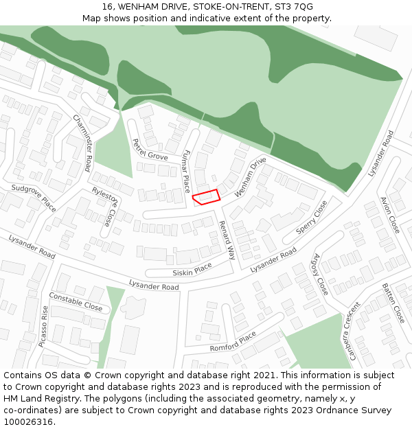 16, WENHAM DRIVE, STOKE-ON-TRENT, ST3 7QG: Location map and indicative extent of plot