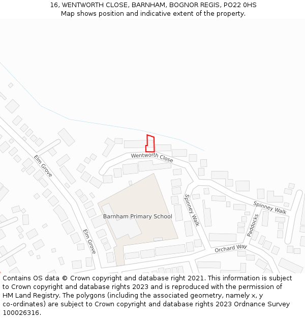 16, WENTWORTH CLOSE, BARNHAM, BOGNOR REGIS, PO22 0HS: Location map and indicative extent of plot