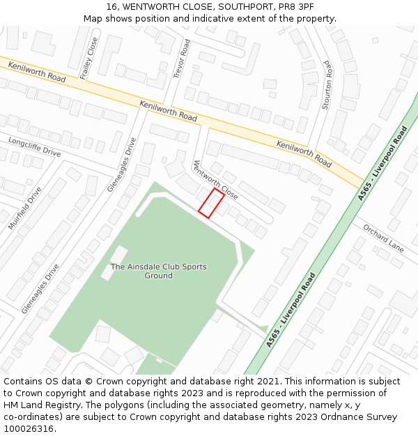 16, WENTWORTH CLOSE, SOUTHPORT, PR8 3PF: Location map and indicative extent of plot