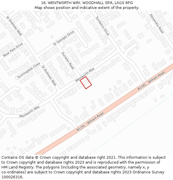 16, WENTWORTH WAY, WOODHALL SPA, LN10 6PG: Location map and indicative extent of plot