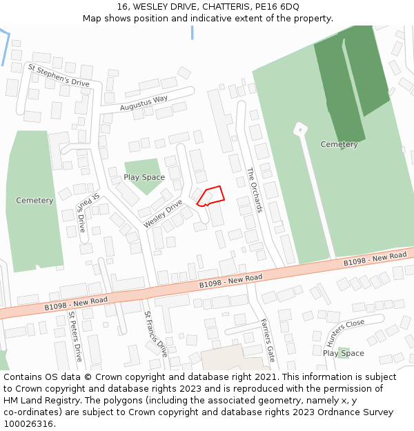 16, WESLEY DRIVE, CHATTERIS, PE16 6DQ: Location map and indicative extent of plot