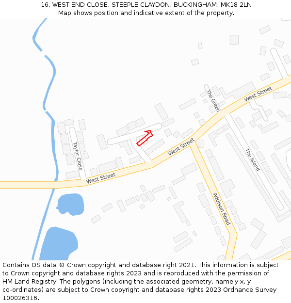 16, WEST END CLOSE, STEEPLE CLAYDON, BUCKINGHAM, MK18 2LN: Location map and indicative extent of plot