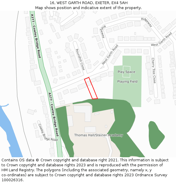 16, WEST GARTH ROAD, EXETER, EX4 5AH: Location map and indicative extent of plot