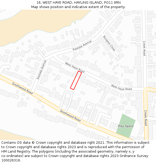 16, WEST HAYE ROAD, HAYLING ISLAND, PO11 9RN: Location map and indicative extent of plot