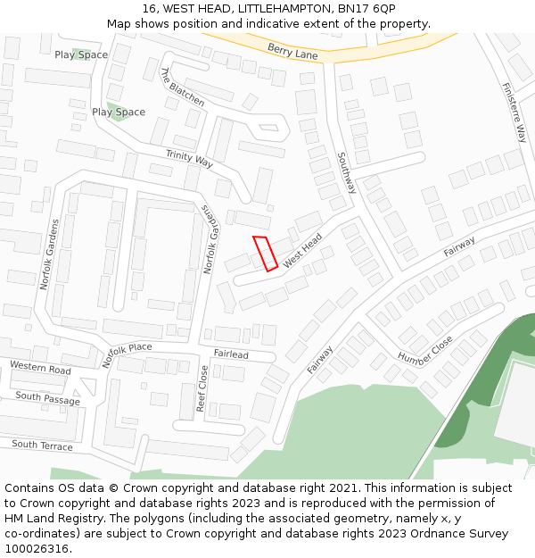 16, WEST HEAD, LITTLEHAMPTON, BN17 6QP: Location map and indicative extent of plot