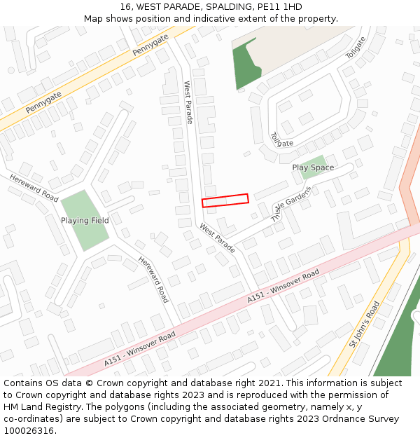 16, WEST PARADE, SPALDING, PE11 1HD: Location map and indicative extent of plot