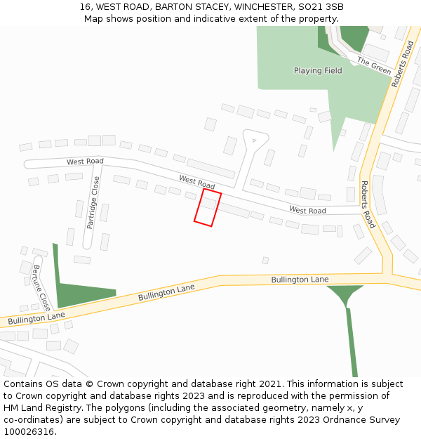 16, WEST ROAD, BARTON STACEY, WINCHESTER, SO21 3SB: Location map and indicative extent of plot