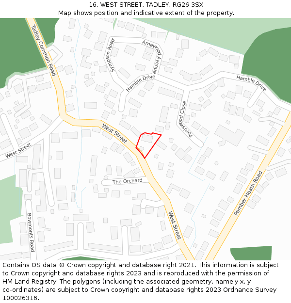 16, WEST STREET, TADLEY, RG26 3SX: Location map and indicative extent of plot