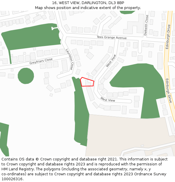 16, WEST VIEW, DARLINGTON, DL3 8BP: Location map and indicative extent of plot