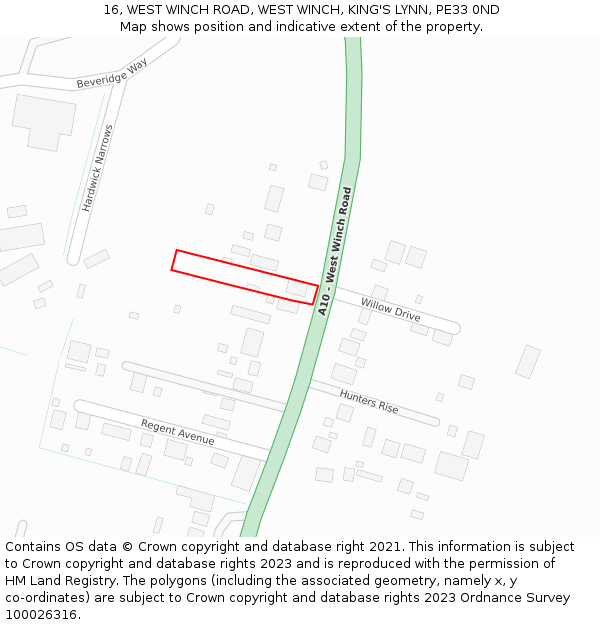 16, WEST WINCH ROAD, WEST WINCH, KING'S LYNN, PE33 0ND: Location map and indicative extent of plot