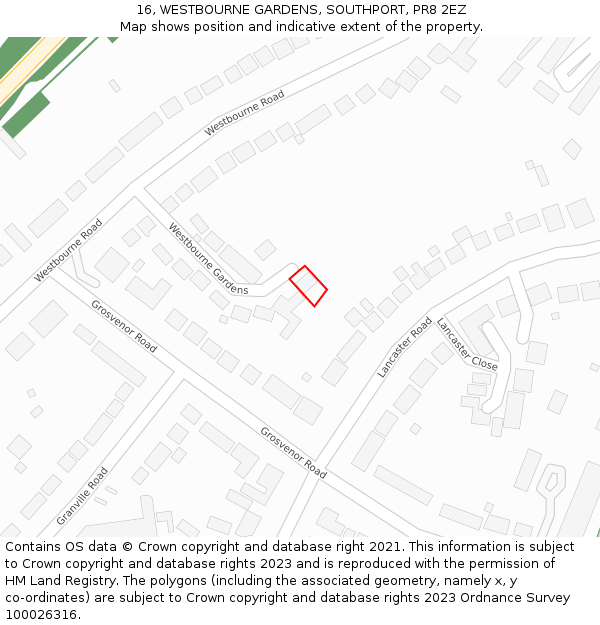 16, WESTBOURNE GARDENS, SOUTHPORT, PR8 2EZ: Location map and indicative extent of plot