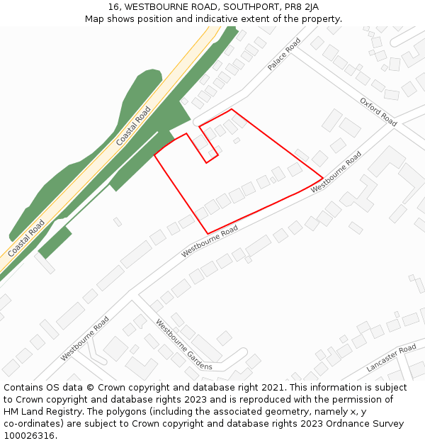 16, WESTBOURNE ROAD, SOUTHPORT, PR8 2JA: Location map and indicative extent of plot