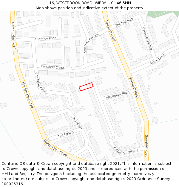 16, WESTBROOK ROAD, WIRRAL, CH46 5NN: Location map and indicative extent of plot