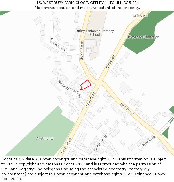 16, WESTBURY FARM CLOSE, OFFLEY, HITCHIN, SG5 3FL: Location map and indicative extent of plot