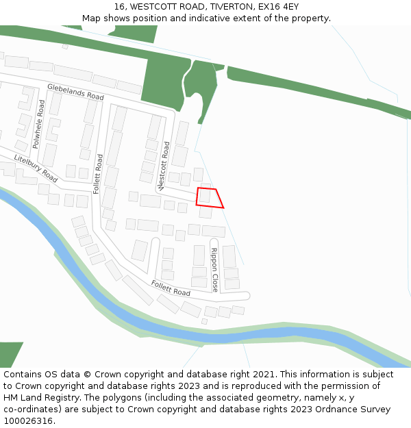 16, WESTCOTT ROAD, TIVERTON, EX16 4EY: Location map and indicative extent of plot